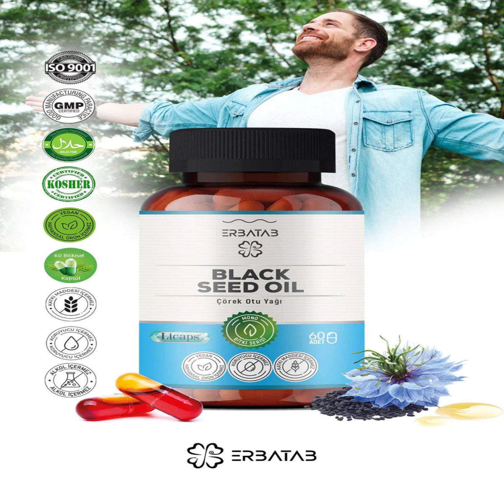 Erbatab Çörek Otu Yağı Black Seed Oil 60 Kapsül Licaps®-24 ADET