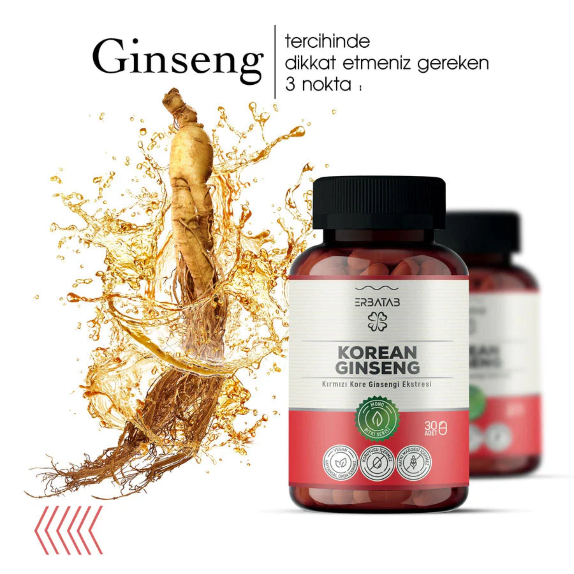 Erbatab Kırmızı Kore Ginsengi Ekstresi 30 Kapsül-24 ADET