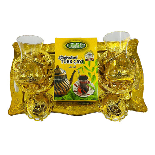4515 Bakır Tepsili  Türk Çay Seti Gold