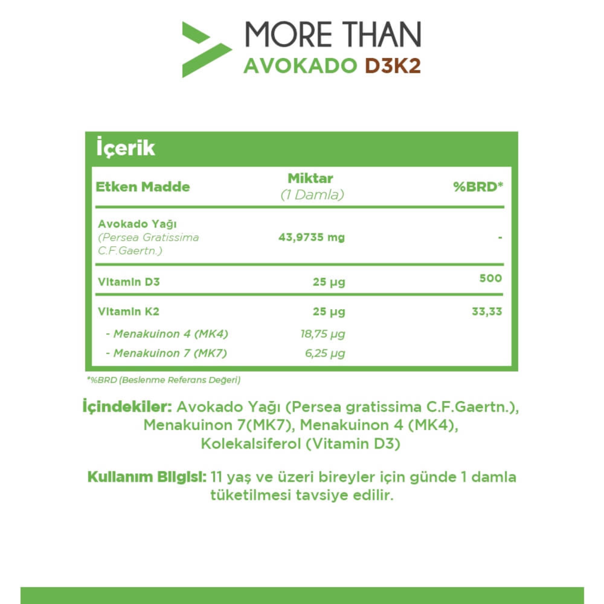 More Than Avokado D3K2 20 ml Damla--240 ADET--