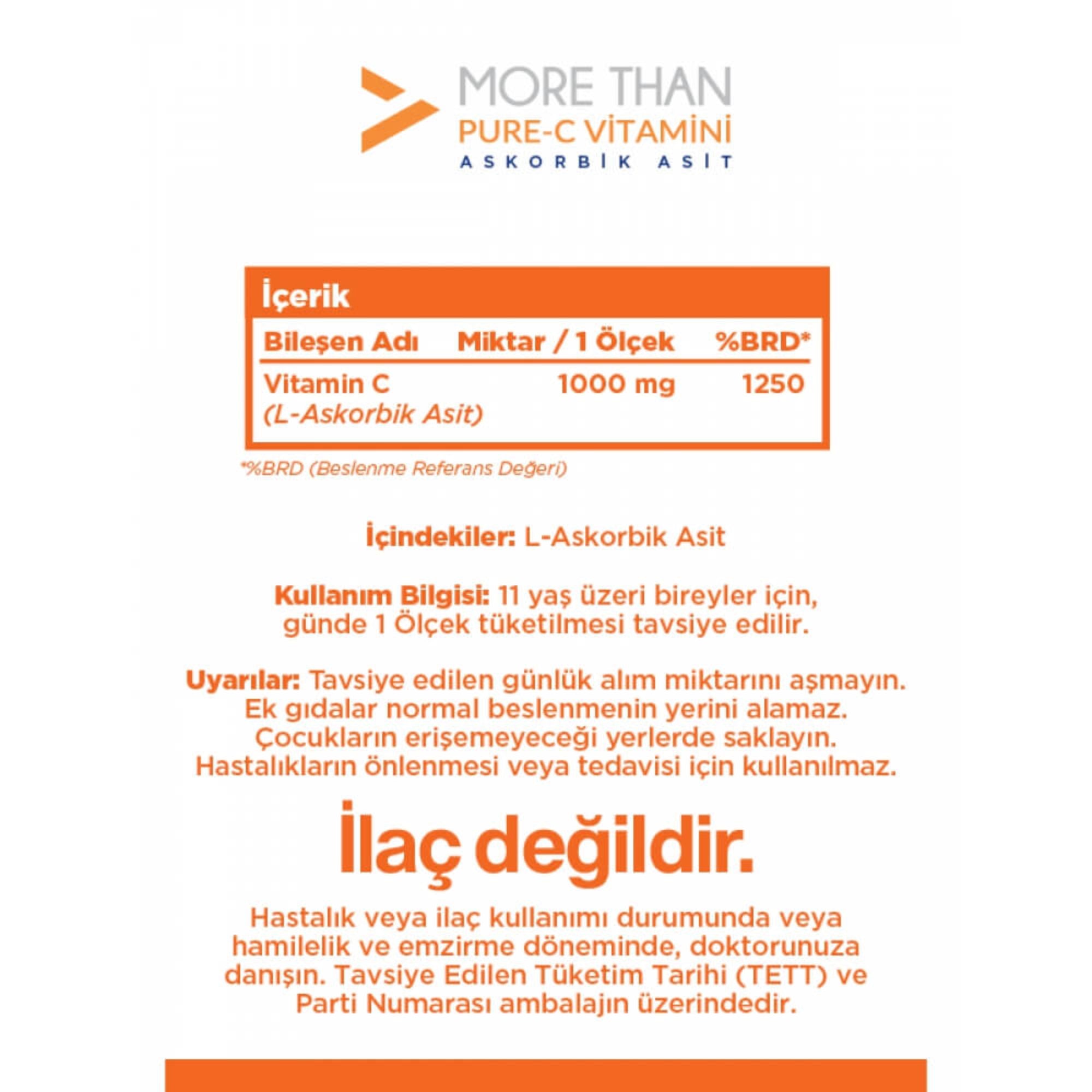 More Than Pure C Vitamini 100 Saşe (Ascorbic Acid) --356 ADET-