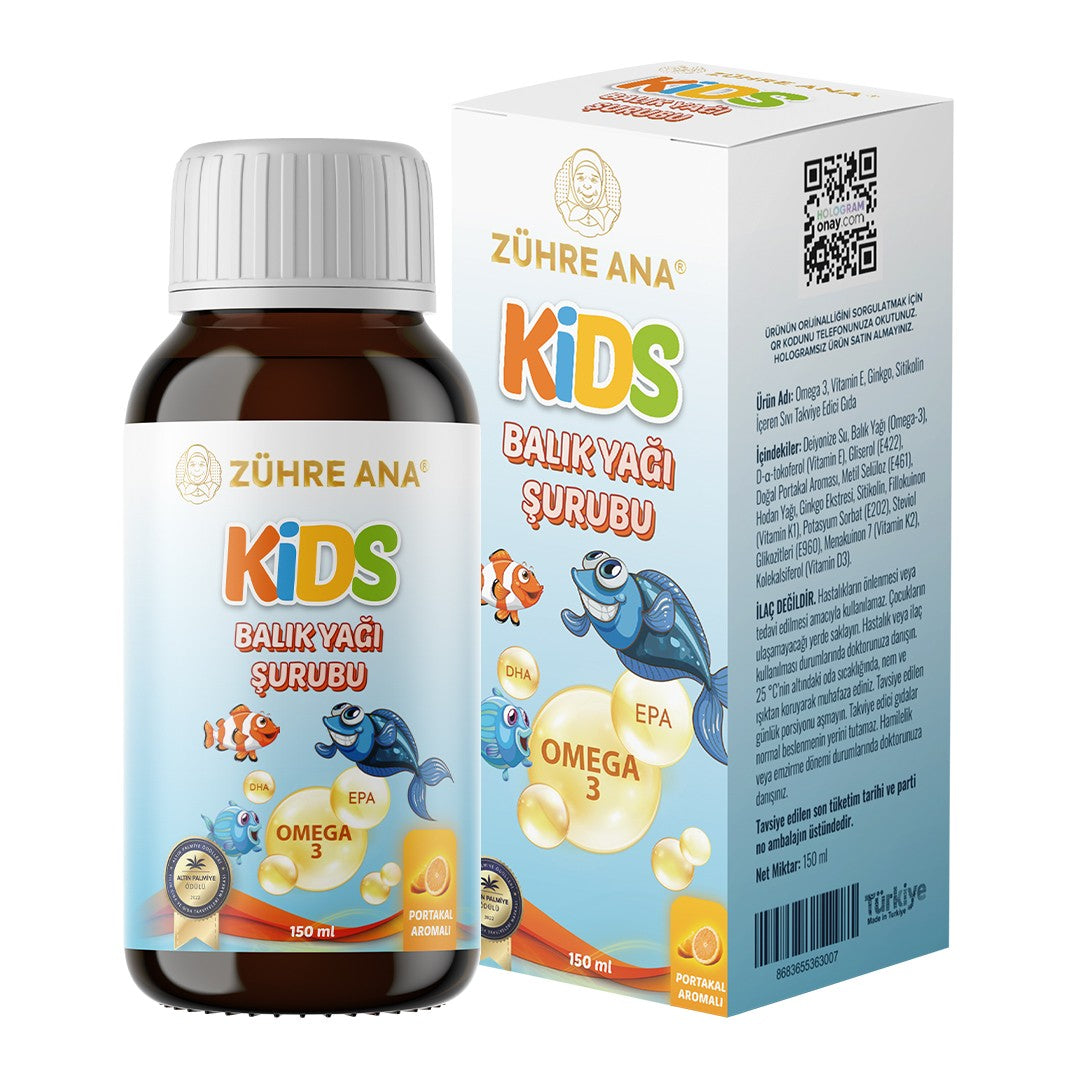 Zühre Ana Kids Omega 3 Portakallı Balık Yağı Şurubu-12 ADET