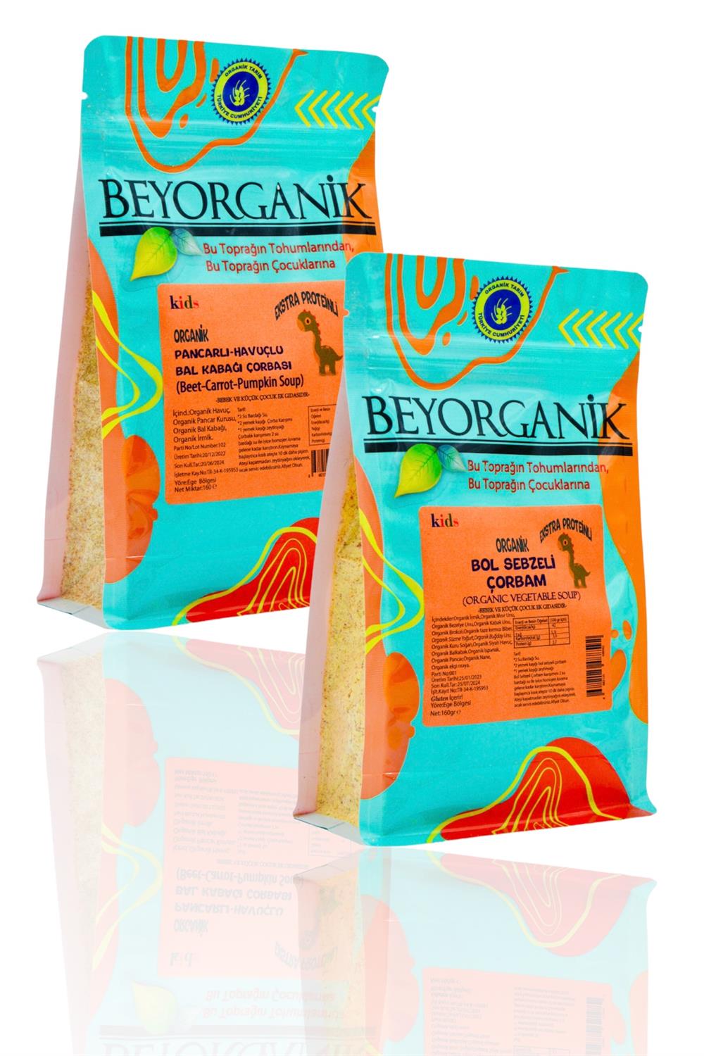 BEYORGANİK-Organik 2'li Bebek Çorbası (Bol sebzeli çorbam, Havuç kabak çorbası) +6ay      (PESTİSİT VE AFLATOKSİN ANALİZLİ)-12 Adet