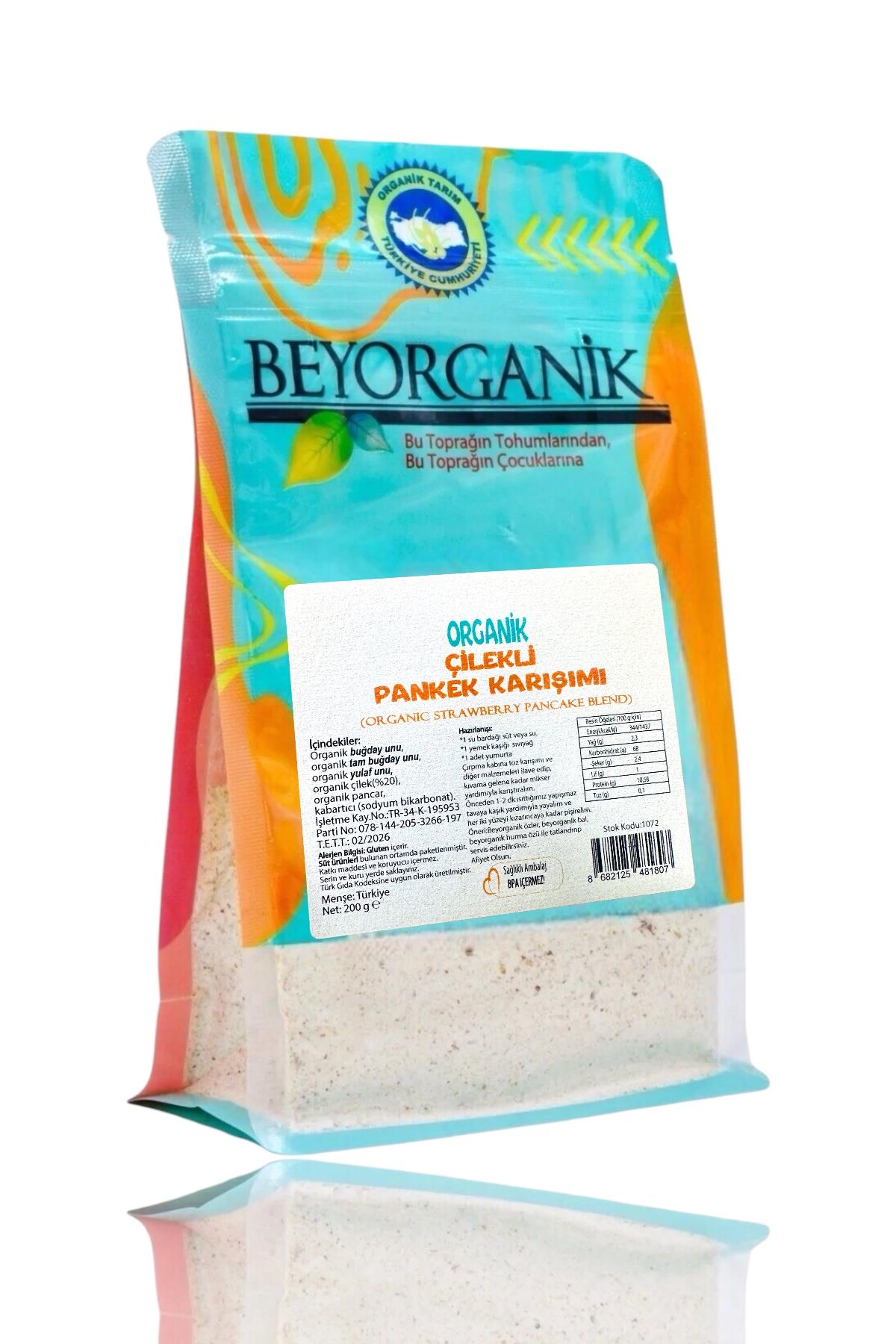 BEYORGANİK-Organik Çilekli Pancake Karışımı 200gr +12ay  (PESTİSİT VE AFLATOKSİN ANALİZLİ)-12 Adet