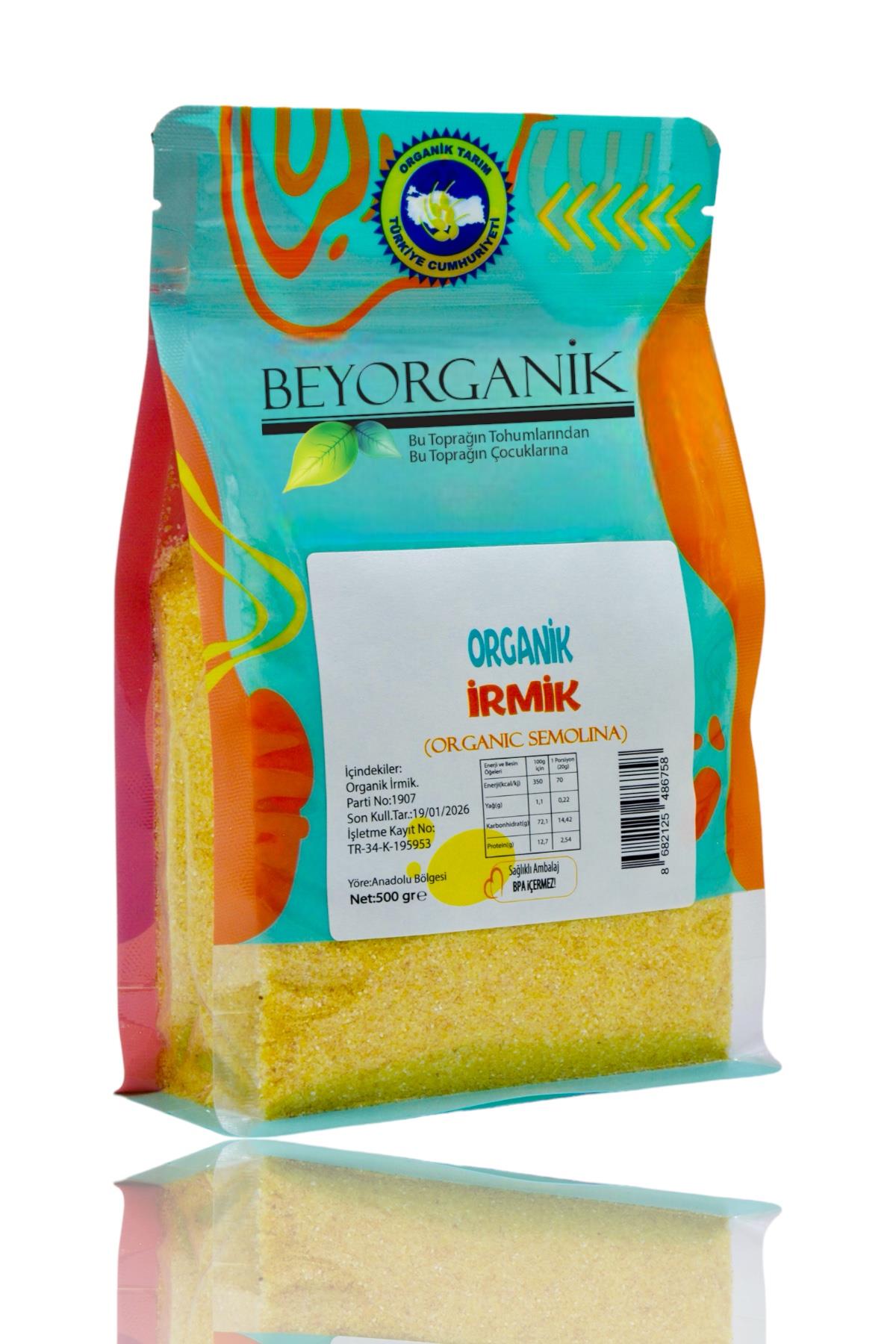 BEYORGANİK-Organik İrmik 500gr  (PESTİSİT VE AFLATOKSİN ANALİZLİ)-12 Adet