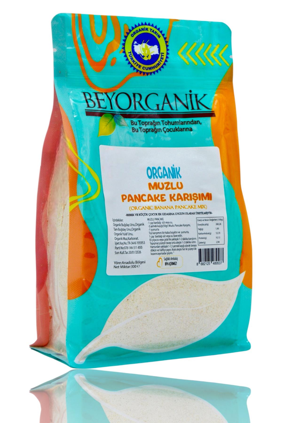 BEYORGANİK-Organik Muzlu Pankek Karışımı 300 gr  (PESTİSİT VE AFLATOKSİN ANALİZLİ)-12 Adet