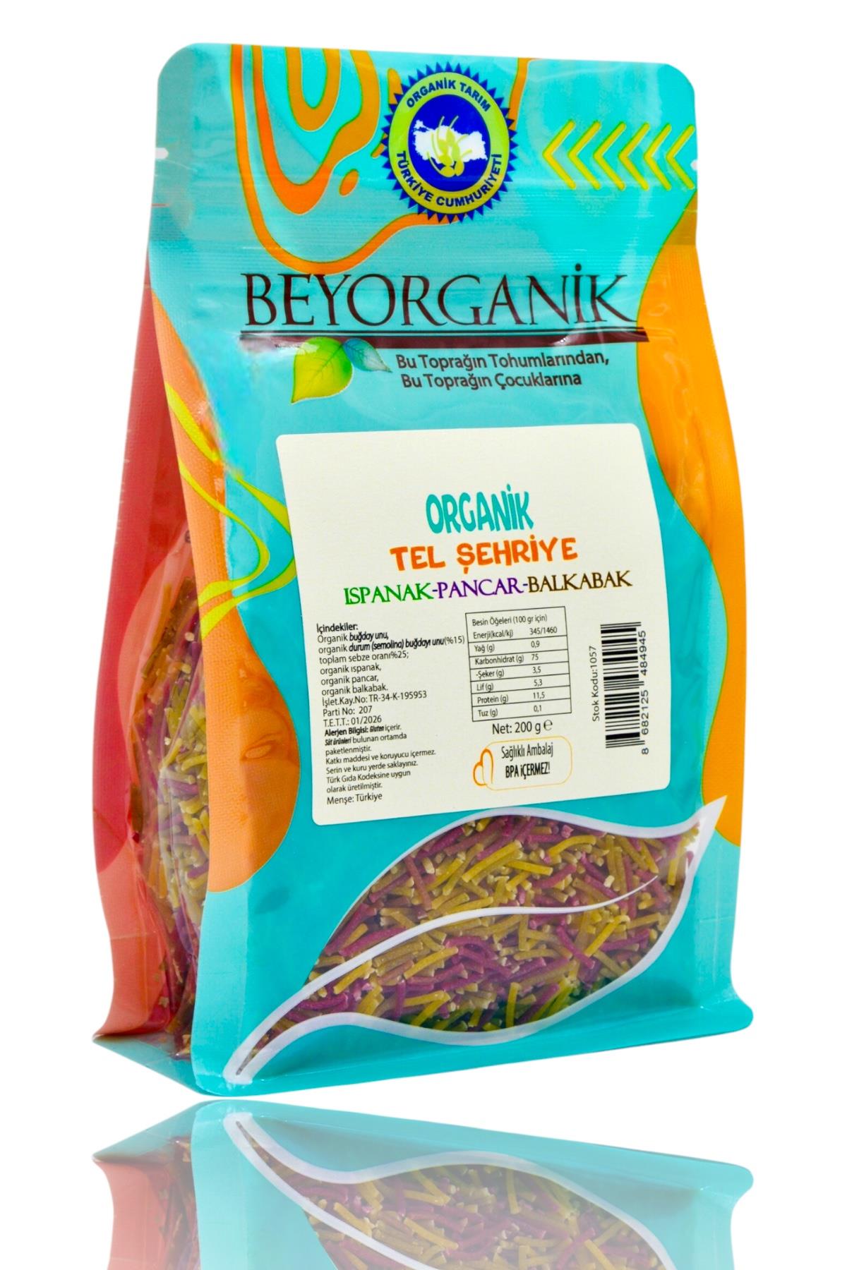 BEYORGANİK-Organik Tel şehriye %35 SebzeliIspanaklı Pancarlı Balkabaklı  200gr   (PESTİSİT VE AFLATOKSİN ANALİZLİ)-12 Adet