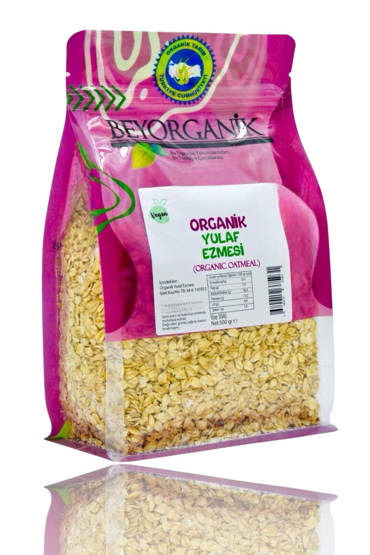 BEYORGANİK-Organik Yulaf Ezmesi 500gr +6ay   (Pestisit ve Aflatoksin Analizli)-12 Adet
