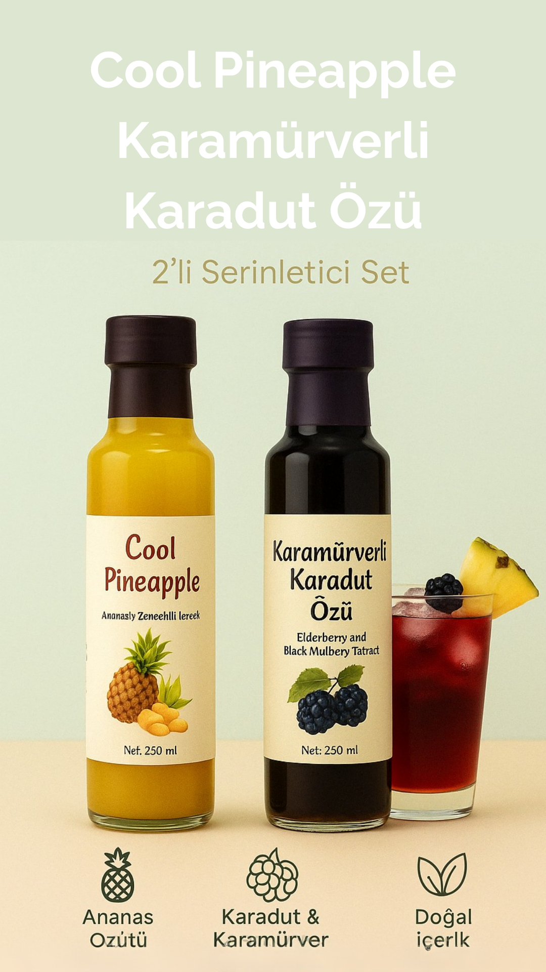 BEYORGANİK-Serin Yaz İkilisi Cool Pineapple & Karamürverli Karadut özü 2'li set-12 Adet